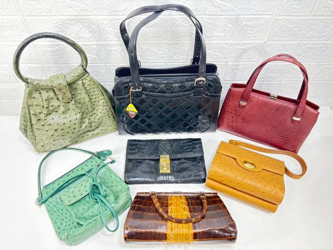 10-14-2 バッグ 7個 セット まとめ 本革 黒 緑 黄色 ブラウン