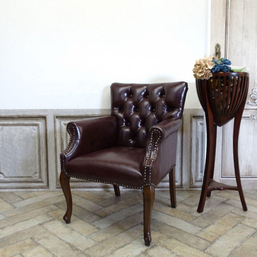 【英国ヴィンセントチェア】ラウンジチェア（ブラウン）アンティークテイスト