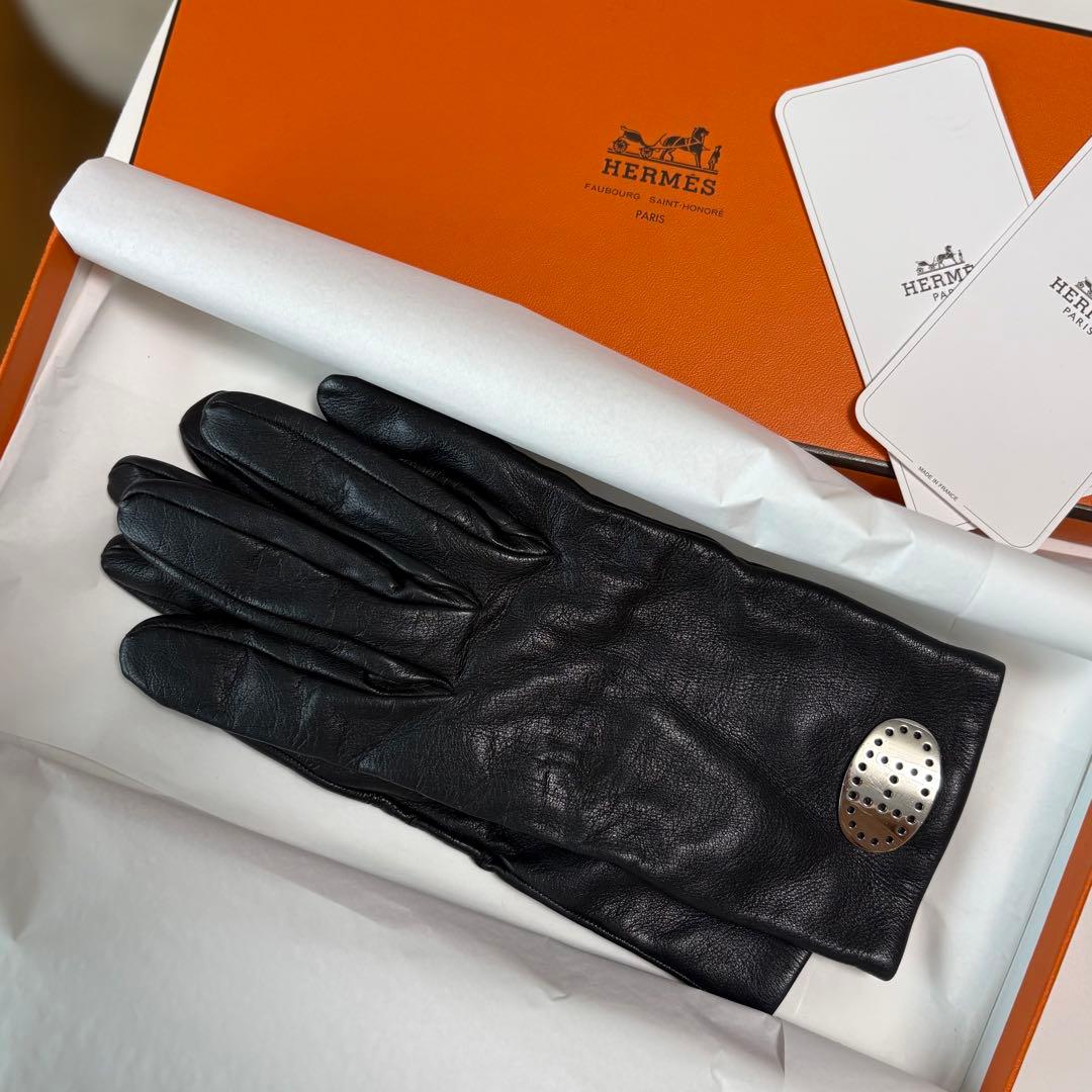 HERMES エヴリン レザー 手袋 グローブ サイズ8 ブラック