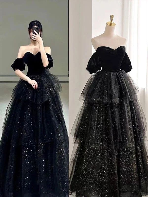 華やか黒イブニングドレス 結婚式やパーティーに最適