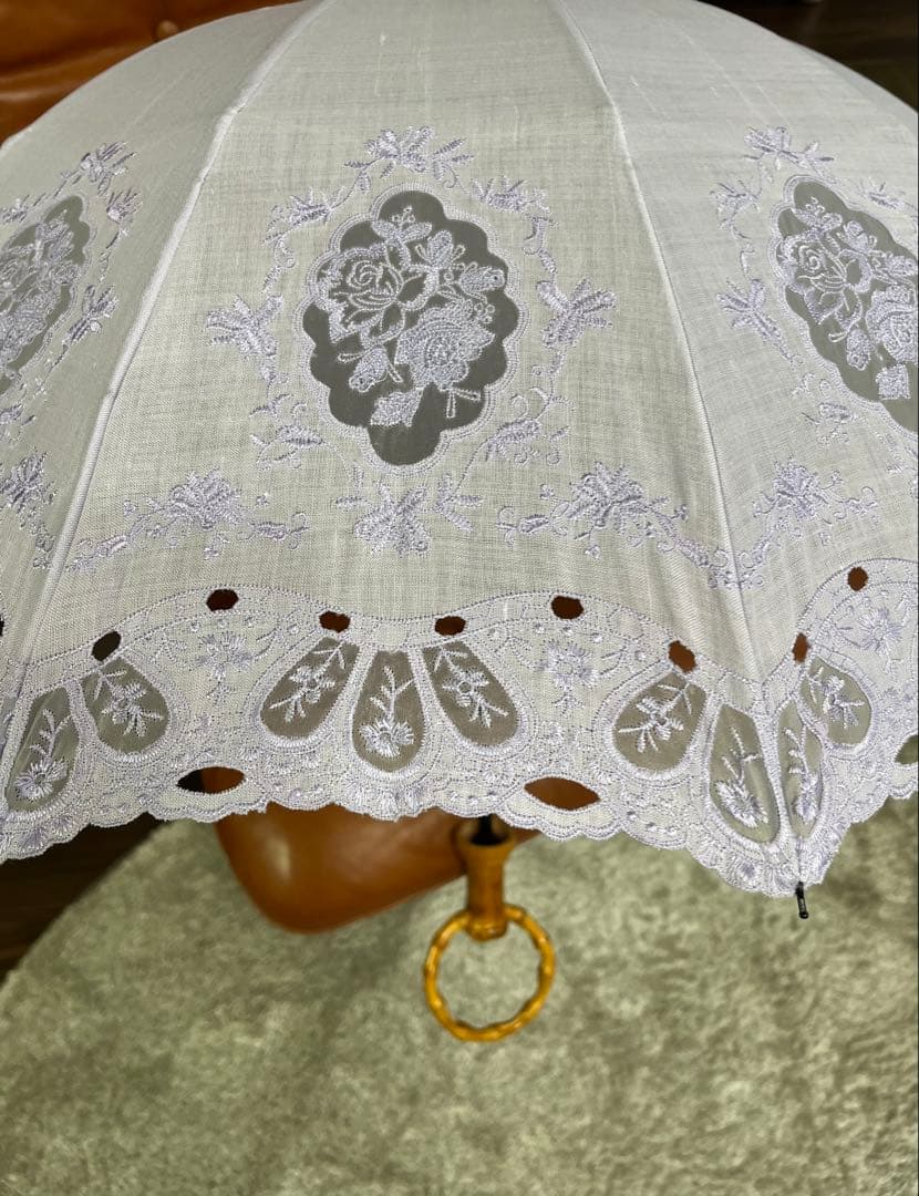 福井洋傘♡刺繍入りライラック日傘 折りたたみ式