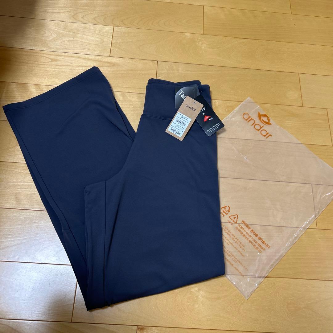 andar Airywinセミ裏起毛ワイドレギンス　ロング　S エボニーグレー