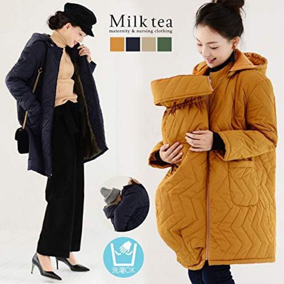 美品 Milk teaママコート ネイビー ダッカー フリーサイズ