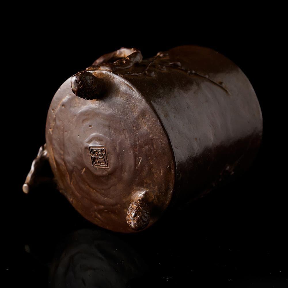 三好外栄 号 三治 蝋型鋳銅 香炉 梅花彫 透かし蓋 三つ足香炉 共箱 共布 栞