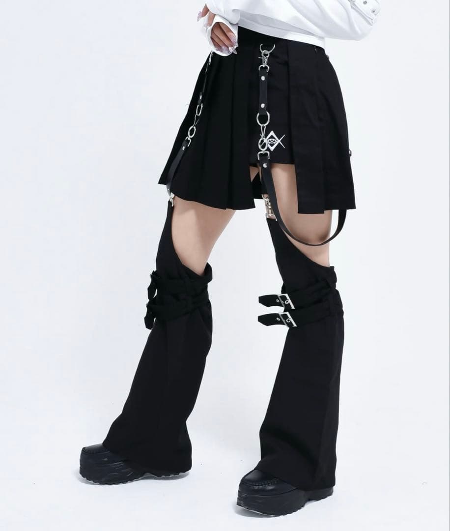 REFLEM レッグカバー付きレイヤードデニムショーパン ブラック 黒