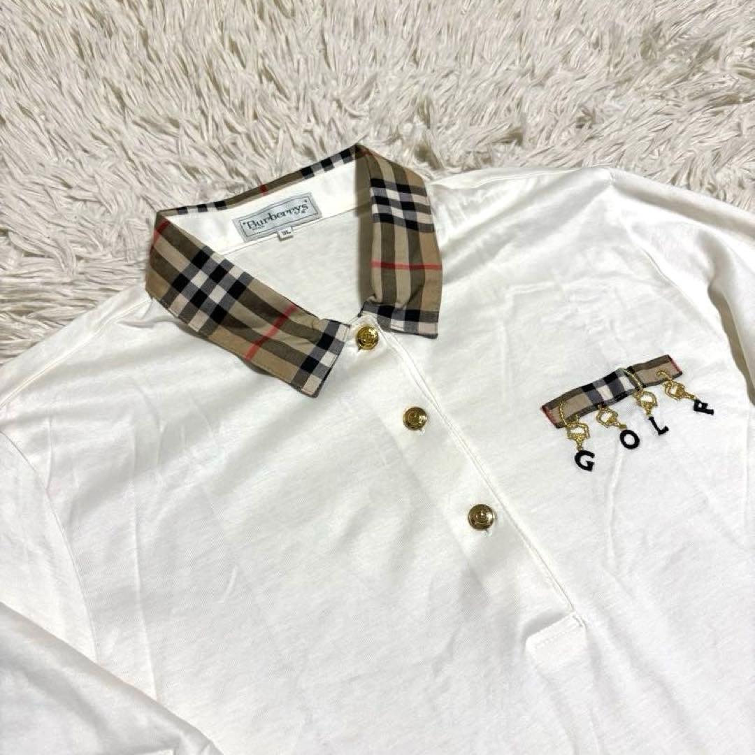 ジョー様 バーバリー ポロシャツ 長袖 ノバチェック 金ボタン 大きいサイズ