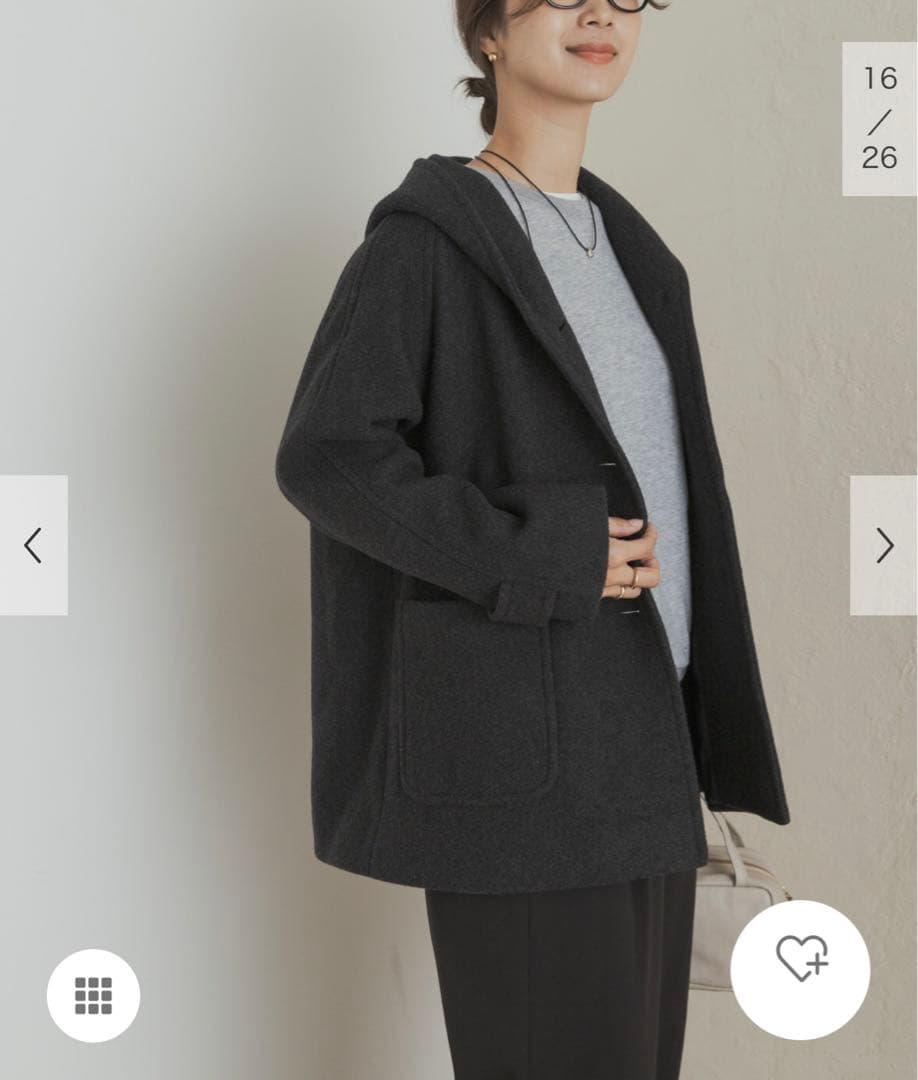 新品タグ付◉ DOORS エアリーウールフードコート　杢CHARCOAL