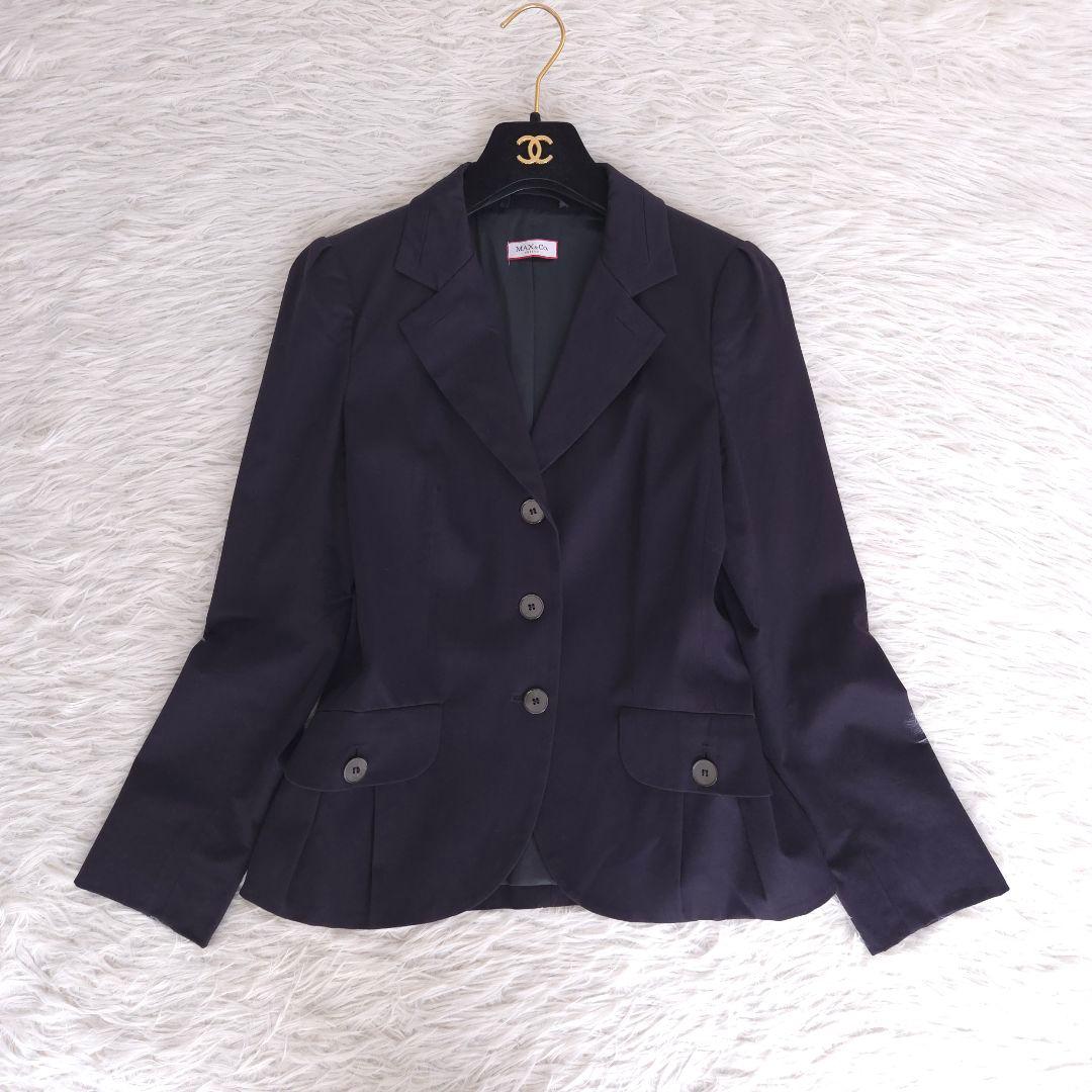 マックスマーラ テーラードジャケット 紺ブレ パフスリーブ ペプラム Lサイズ
