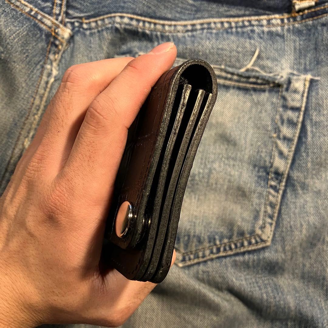 お札が折れない！ミドルトラッカーウォレット 3層 シルバー 栃木レザー