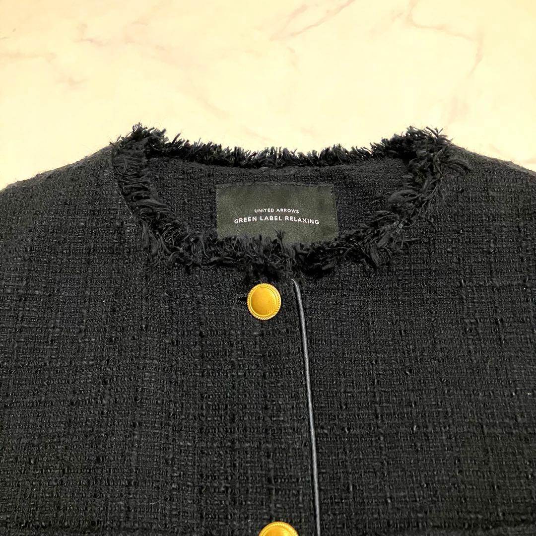 ツイードフリンジポケットベスト　ツイードベスト　ネイビー　金ボタン　セレモニー