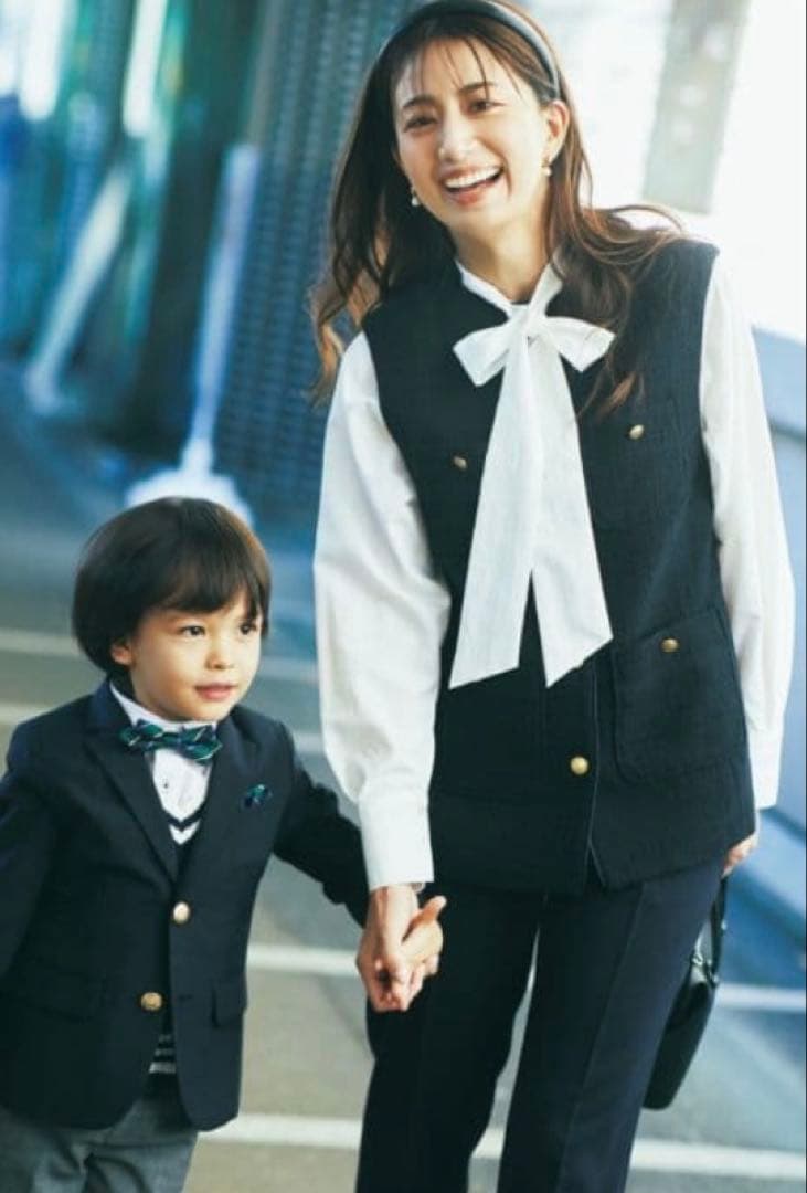 ツイードフリンジポケットベスト　ツイードベスト　ネイビー　金ボタン　セレモニー