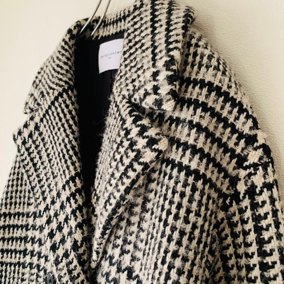 美品✨ユナイテッドアローズ ウール アルパカ チェック柄 コート 日本製 L
