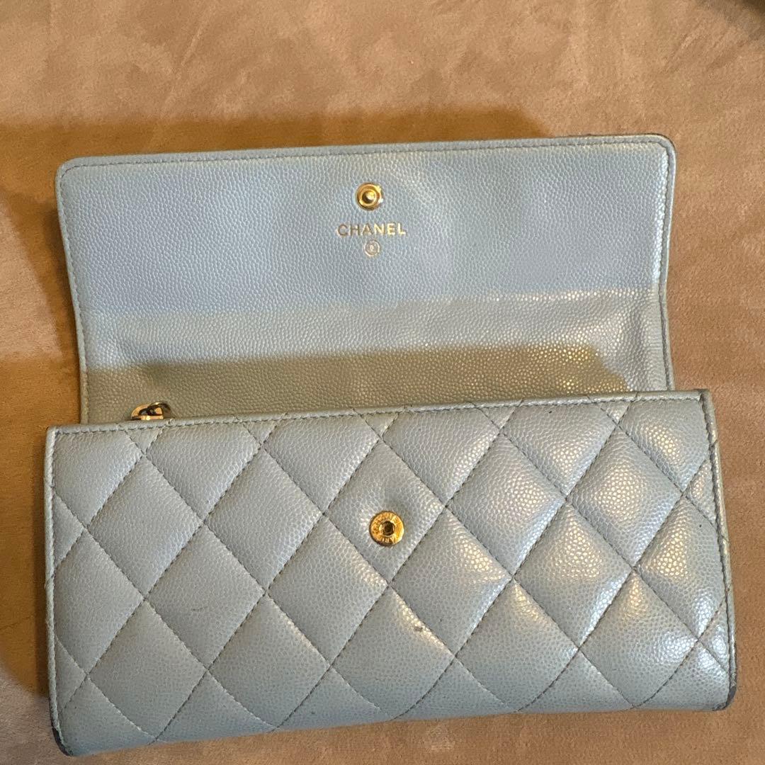 CHANEL ライトブルー キルティング長財布