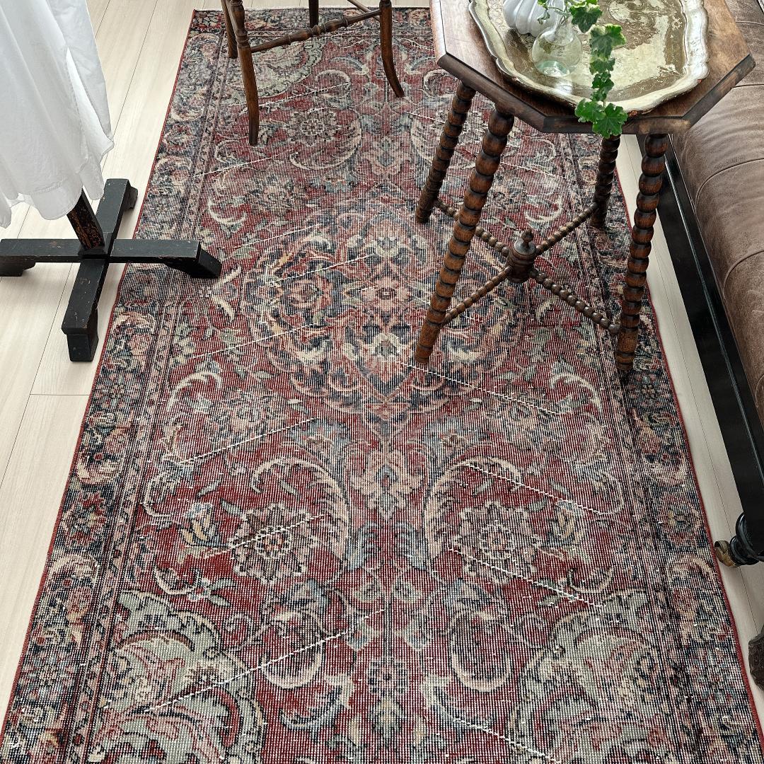 トルコヴィンテージラグ A67 ブラウンレッド ネイビー セージグリーン