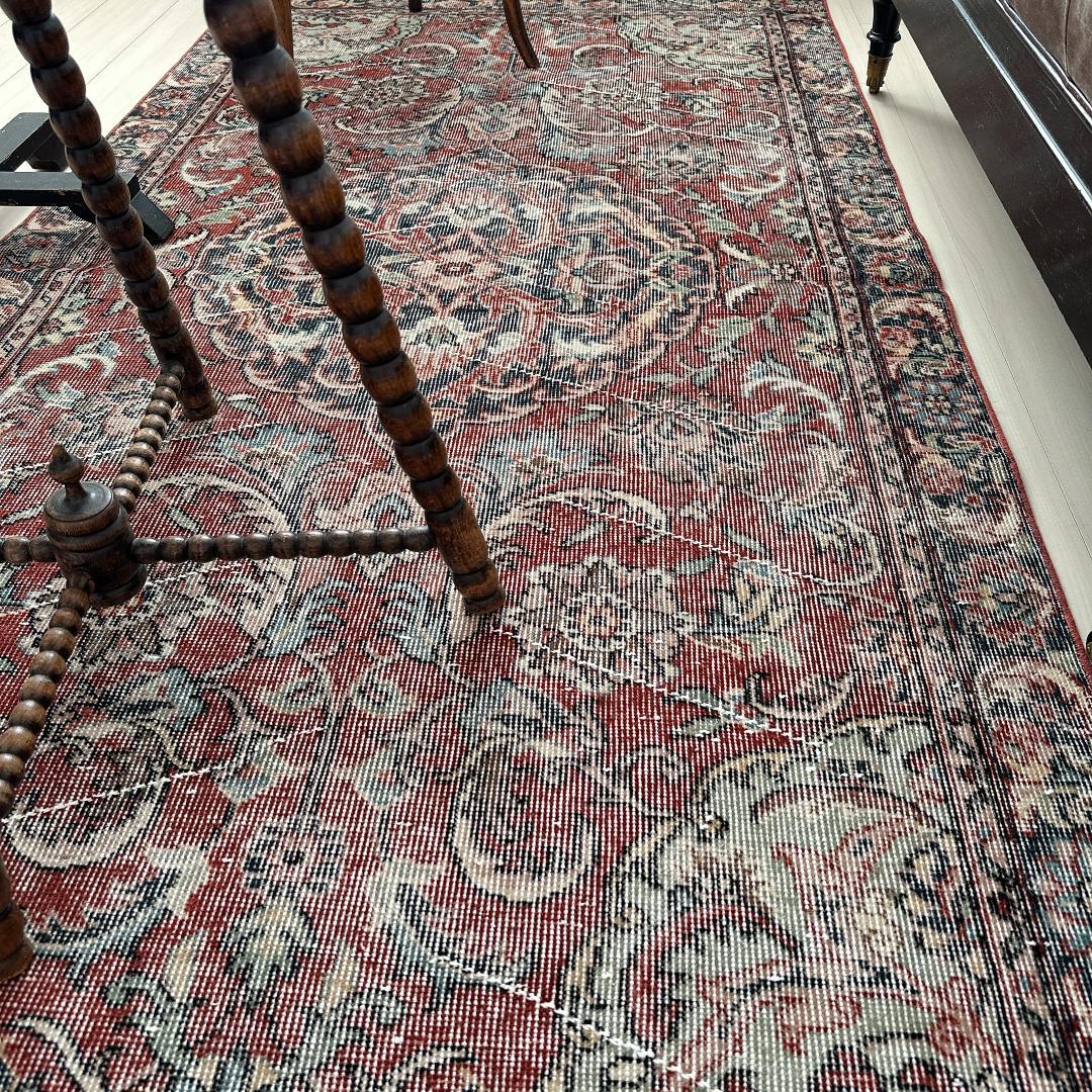トルコヴィンテージラグ A67 ブラウンレッド ネイビー セージグリーン