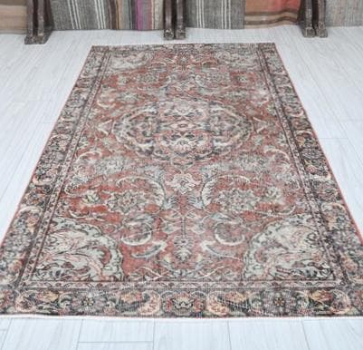 トルコヴィンテージラグ A67 ブラウンレッド ネイビー セージグリーン