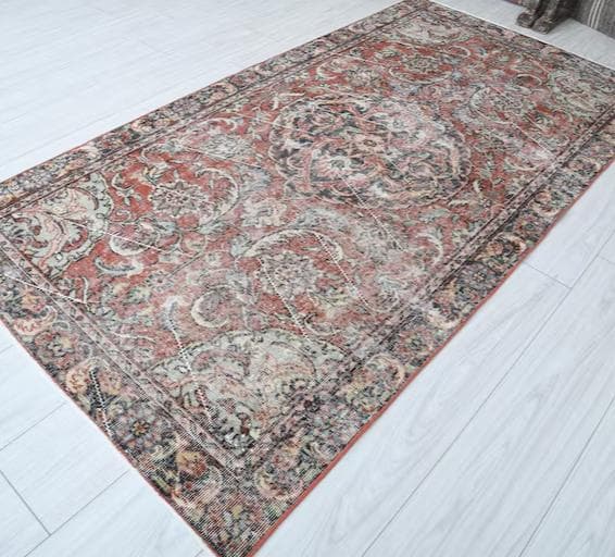 トルコヴィンテージラグ A67 ブラウンレッド ネイビー セージグリーン