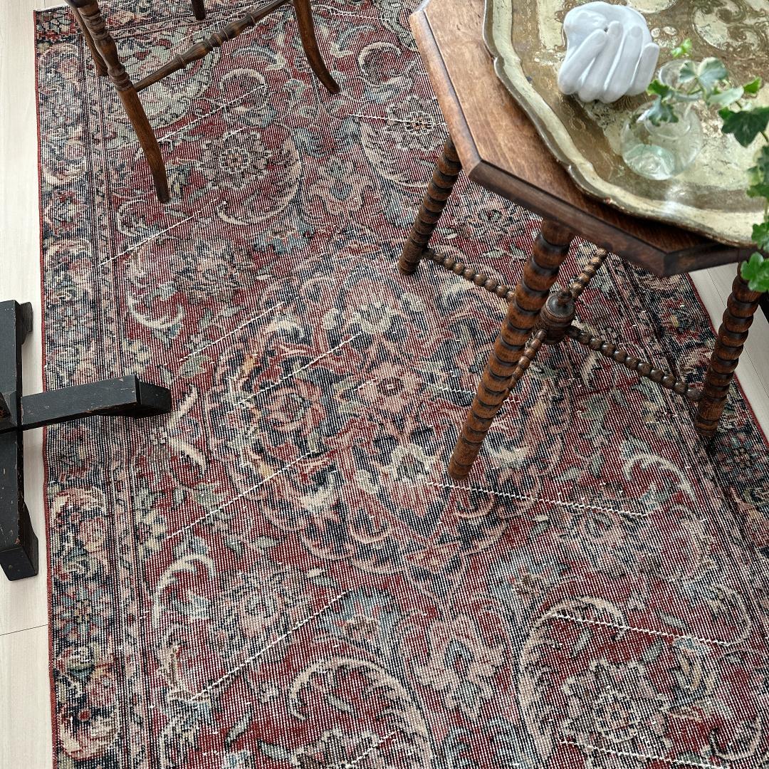 トルコヴィンテージラグ A67 ブラウンレッド ネイビー セージグリーン