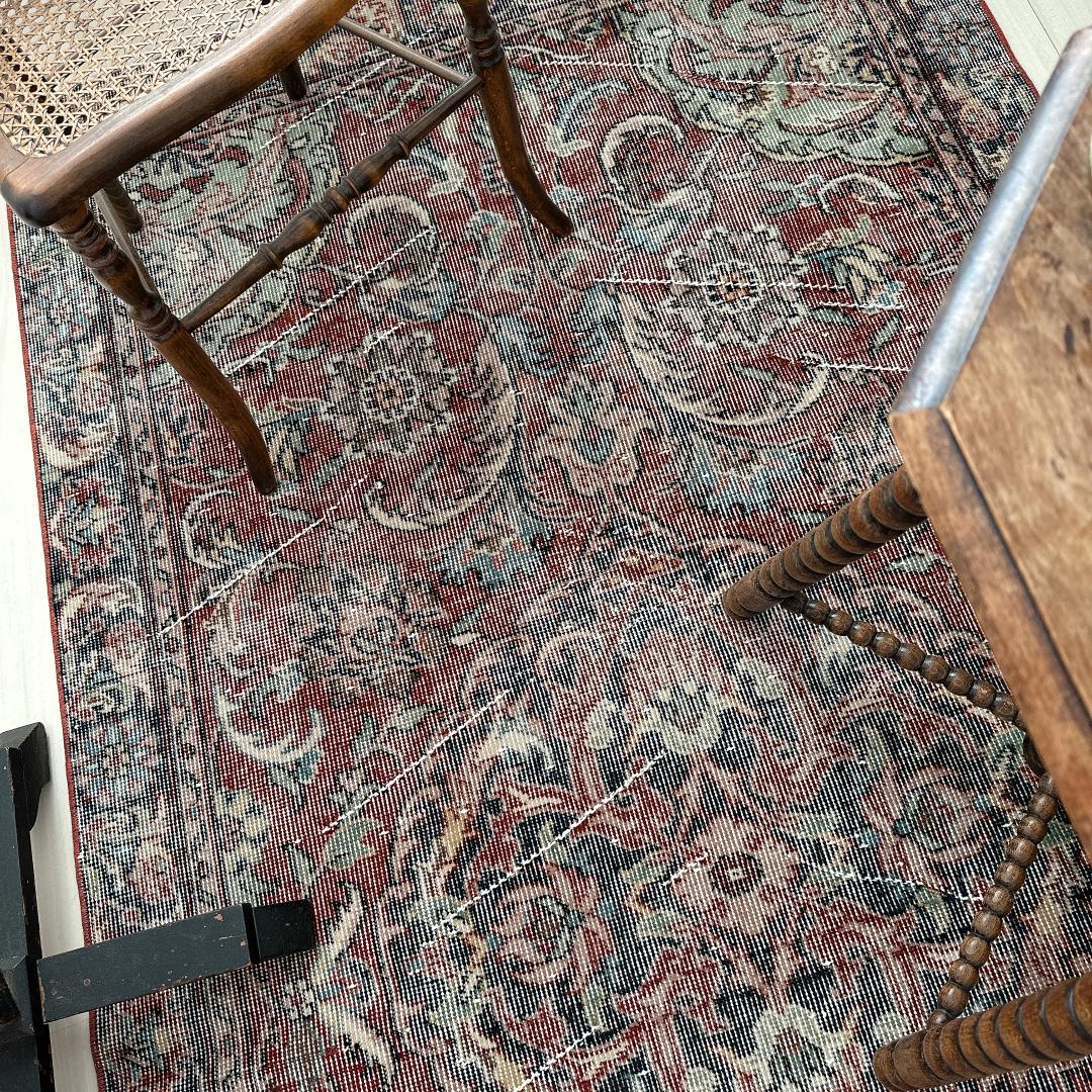 トルコヴィンテージラグ A67 ブラウンレッド ネイビー セージグリーン