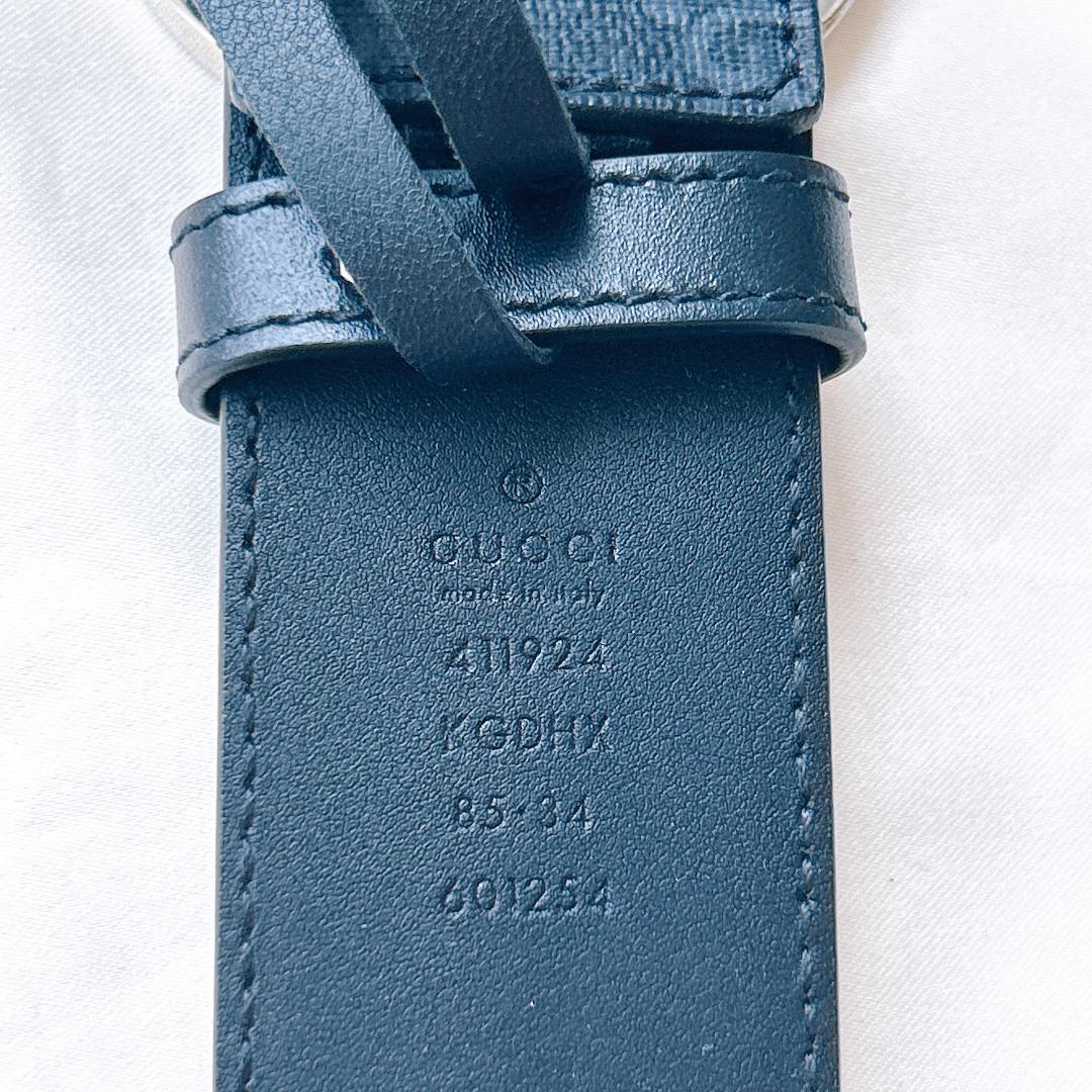 ほぼ未使用　グッチ　シマ インターロッキングG ベルト 85 GP×革 ブラック