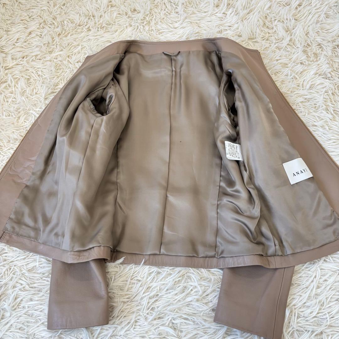 極美品　アナイ　シープレザージャケット　ベージュ　36 ジッパー　ノーカラー羊革