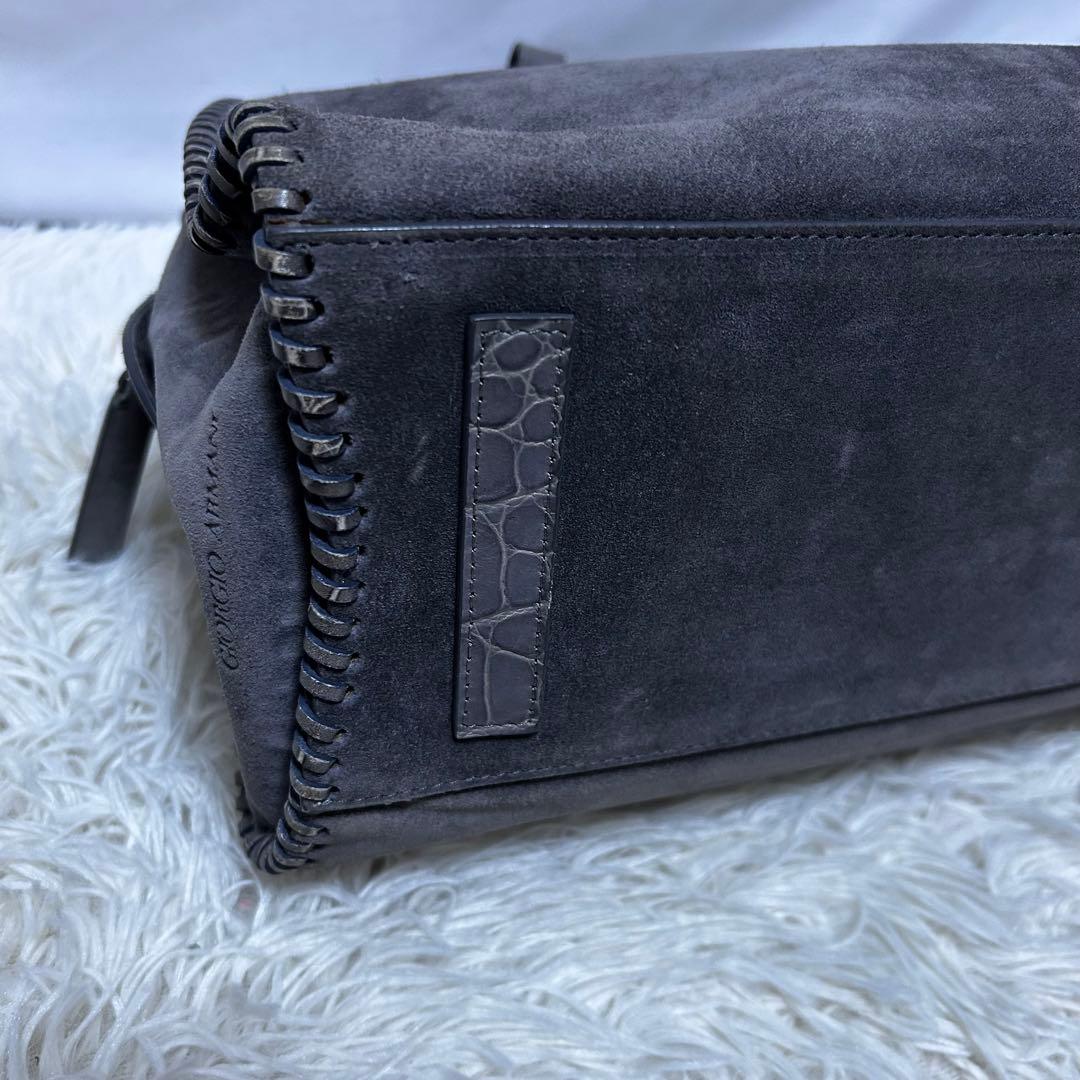 GIORGIO ARMANI スエード　クロコ型押し　ハンドバッグ　ミニボストン