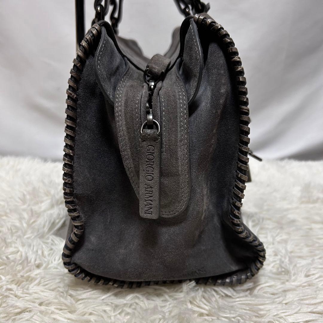 GIORGIO ARMANI スエード　クロコ型押し　ハンドバッグ　ミニボストン