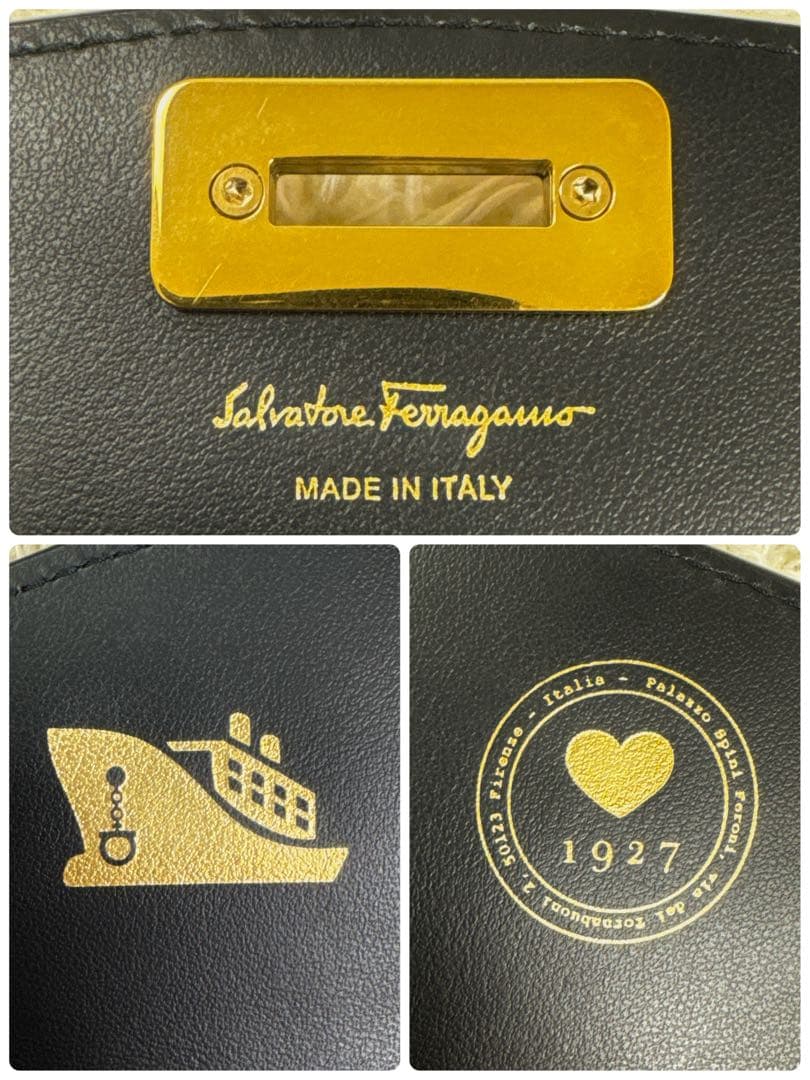 未使用級✨2way フェラガモ　ガンチーニ　ゴールド金具　かぶせ　長財布　レザー