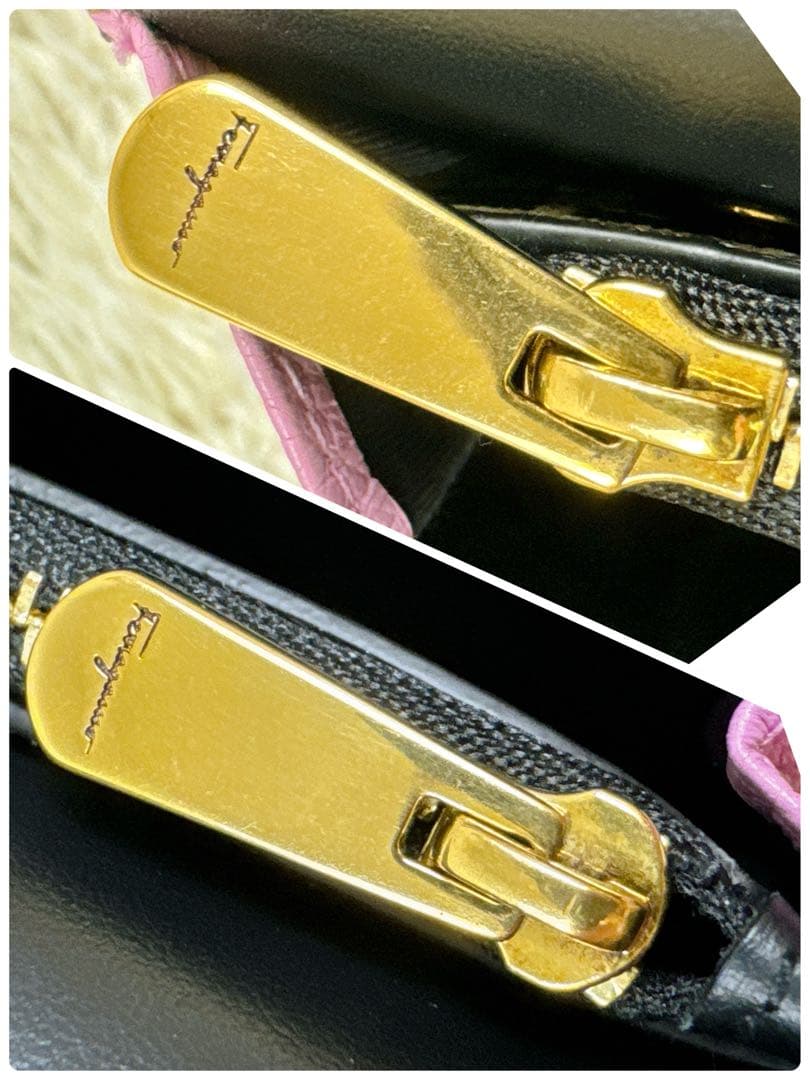 未使用級✨2way フェラガモ　ガンチーニ　ゴールド金具　かぶせ　長財布　レザー