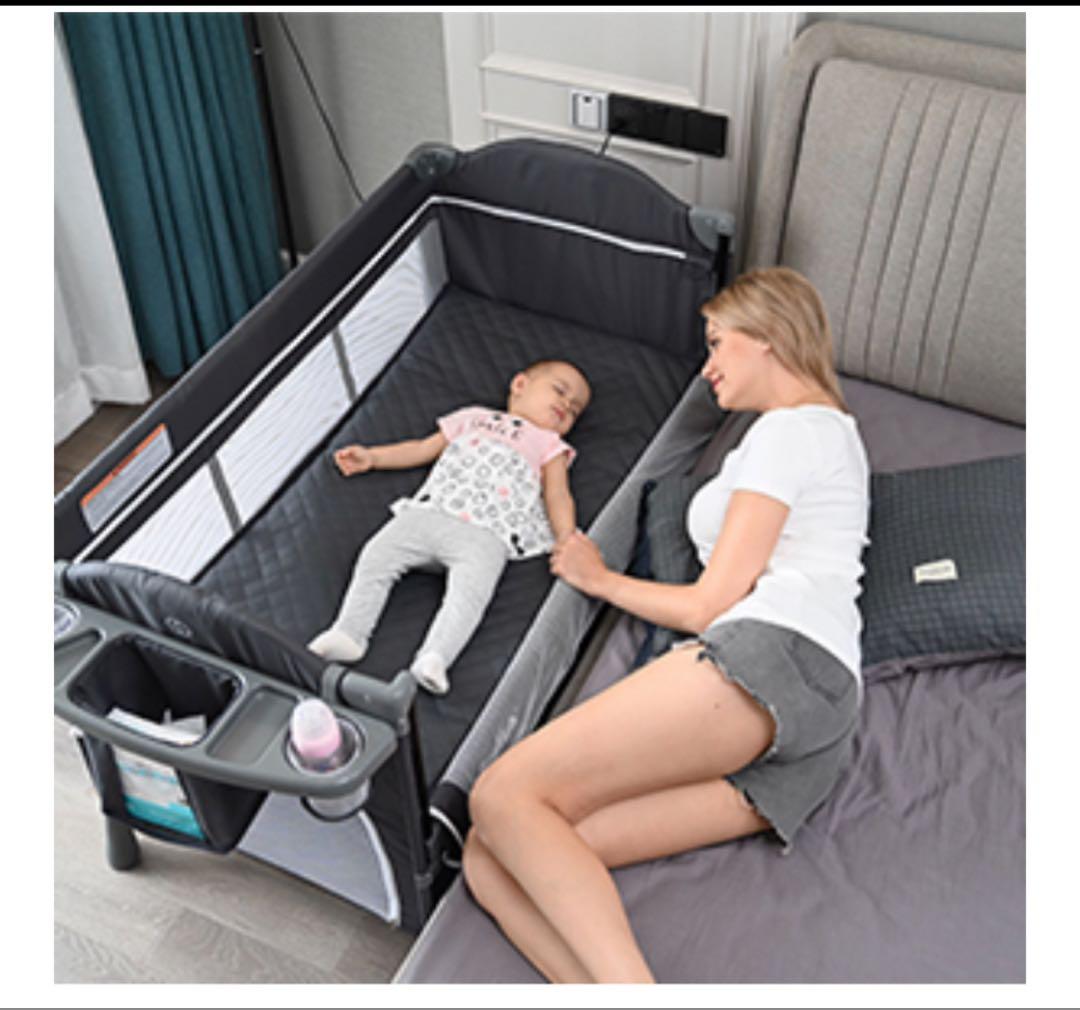 グレー サイドオープン ベビーベッド ネイビー 値下げ