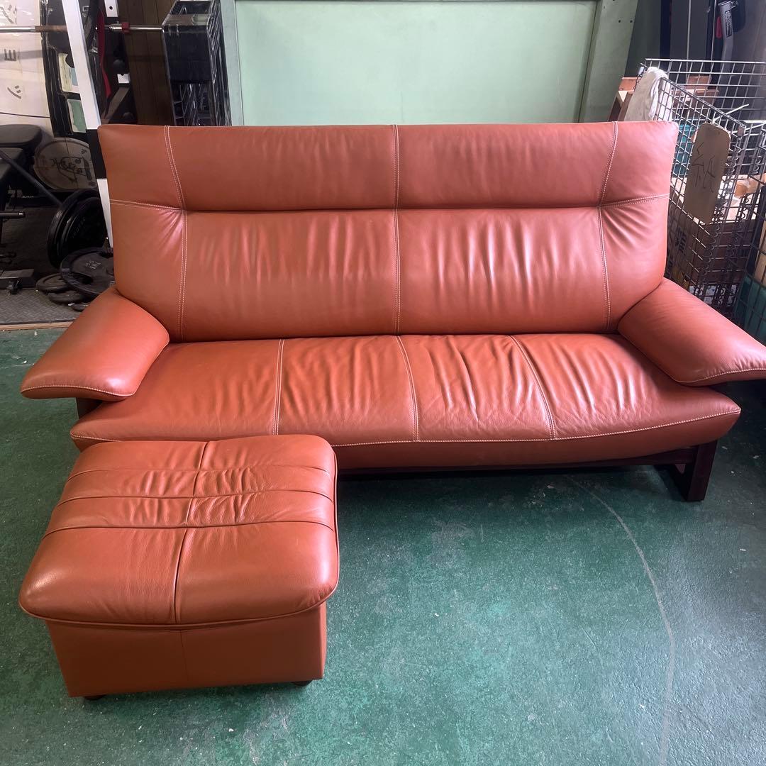 沙*弥様 ★アサヒ木工 ソファ 革張り 3人掛け 家具 高級ソファ オットマンつ