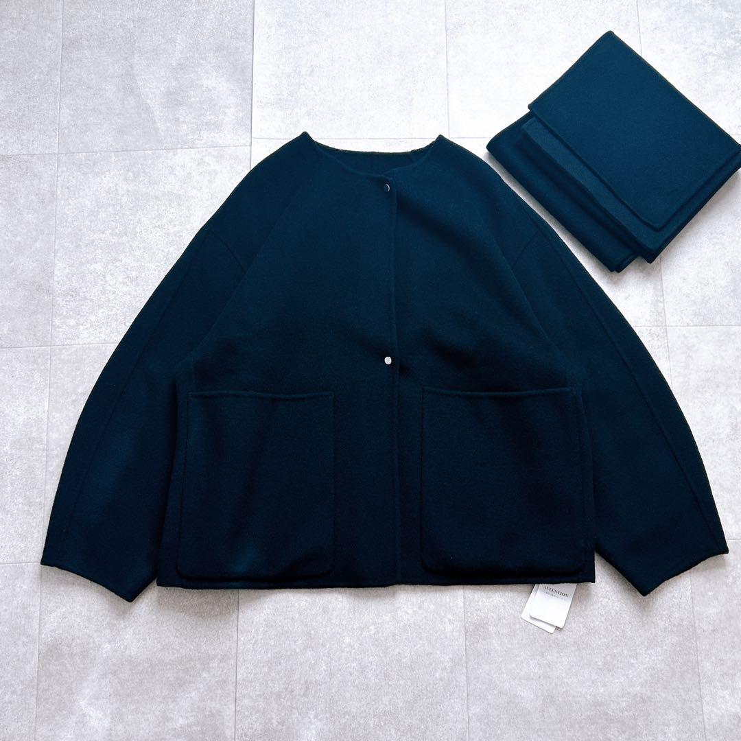 【新品タグ付き】スピックアンドスパン ビーバーストール付きセットコート 黒