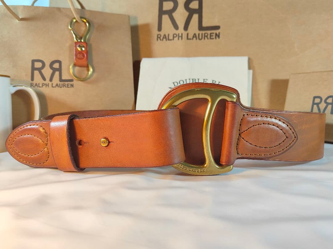 【極美品】ラルフローレン　正規品　高級ゴールドリングベルト　厚本革ドレスベルト
