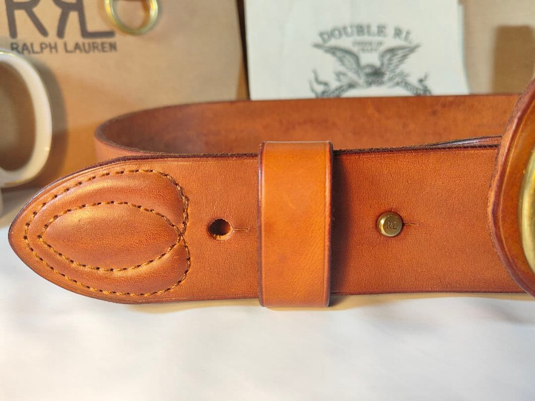 【極美品】ラルフローレン　正規品　高級ゴールドリングベルト　厚本革ドレスベルト