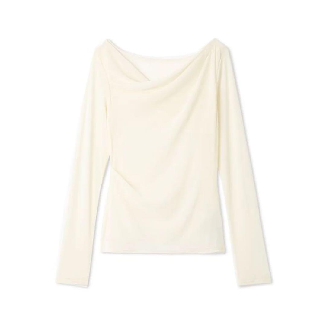 【美品】アシメドレープフロッキーチュールトップス アイボリー フレイアイディー