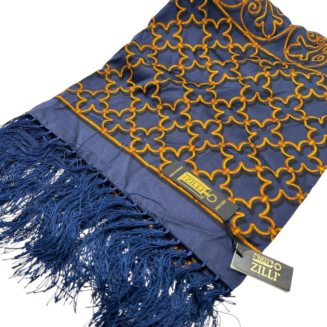 未使用タグ付き ZILLI シルク100% 大判ストール マフラー 総柄