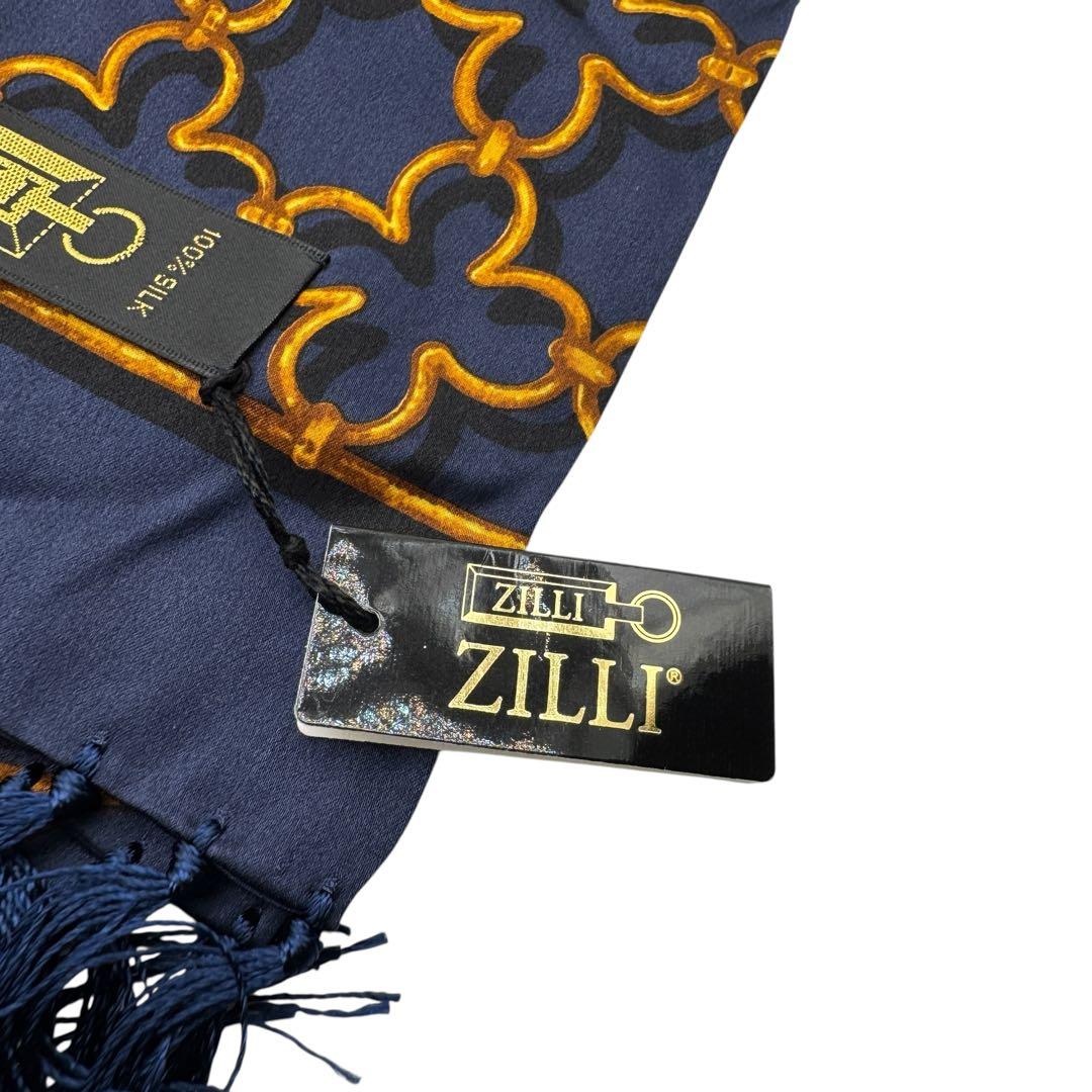 未使用タグ付き ZILLI シルク100% 大判ストール マフラー 総柄