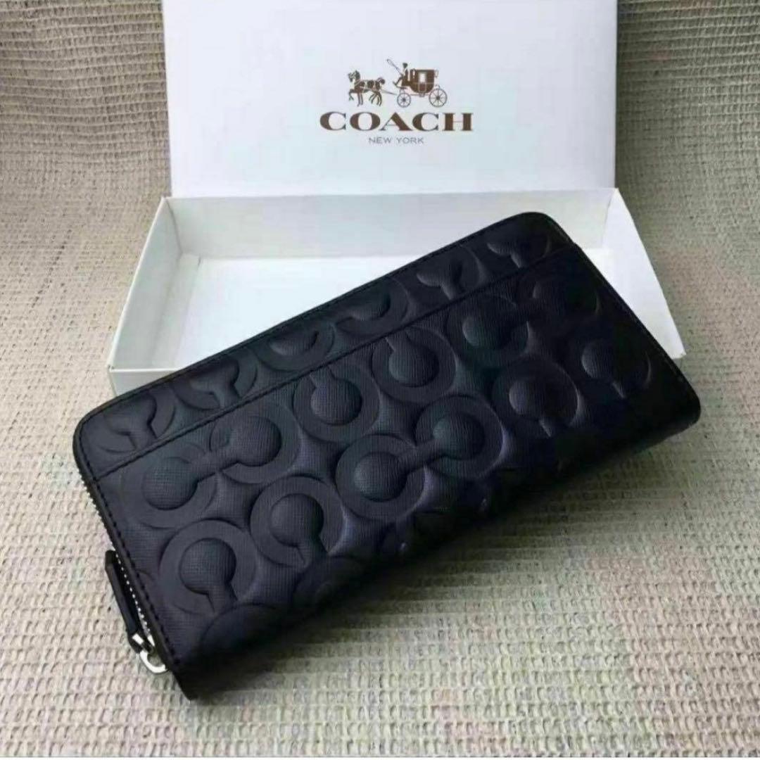 【残りわずか】COACH コーチ 財布 ブラック エンボス加工 オプアート