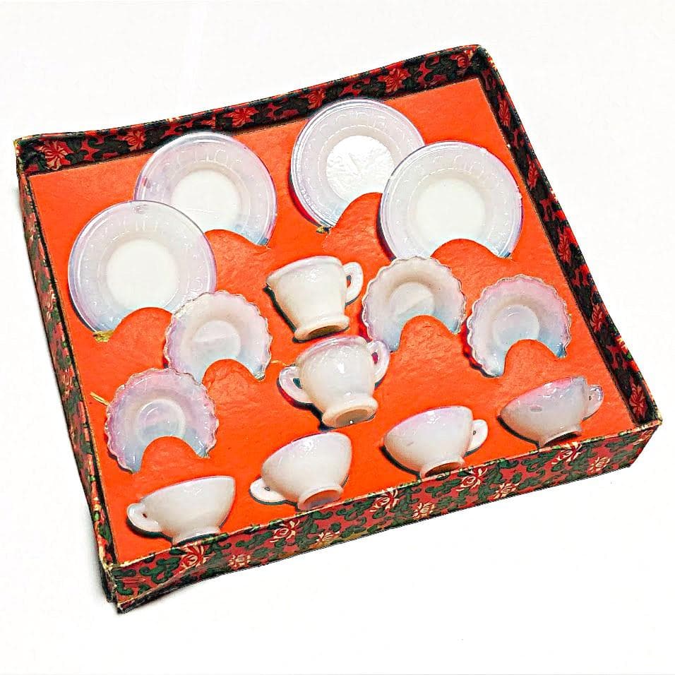 ままごと ティーセット 乳白 ガラス 玩具 検）ペロペロ 金平糖 おはじき 戦前