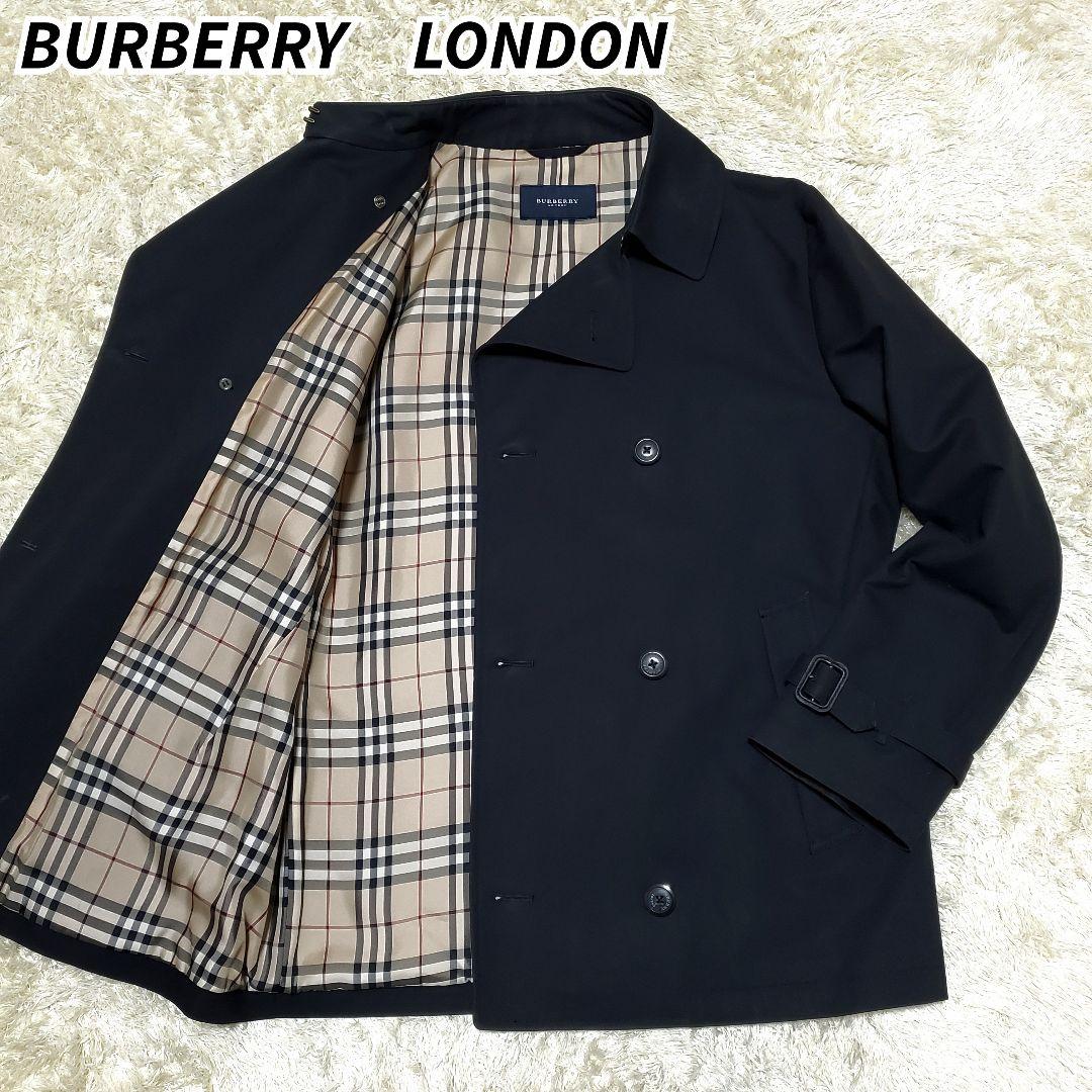 美品✨バーバリーロンドン　ピーコート　ダブル　ノバチェック　ブラック　L