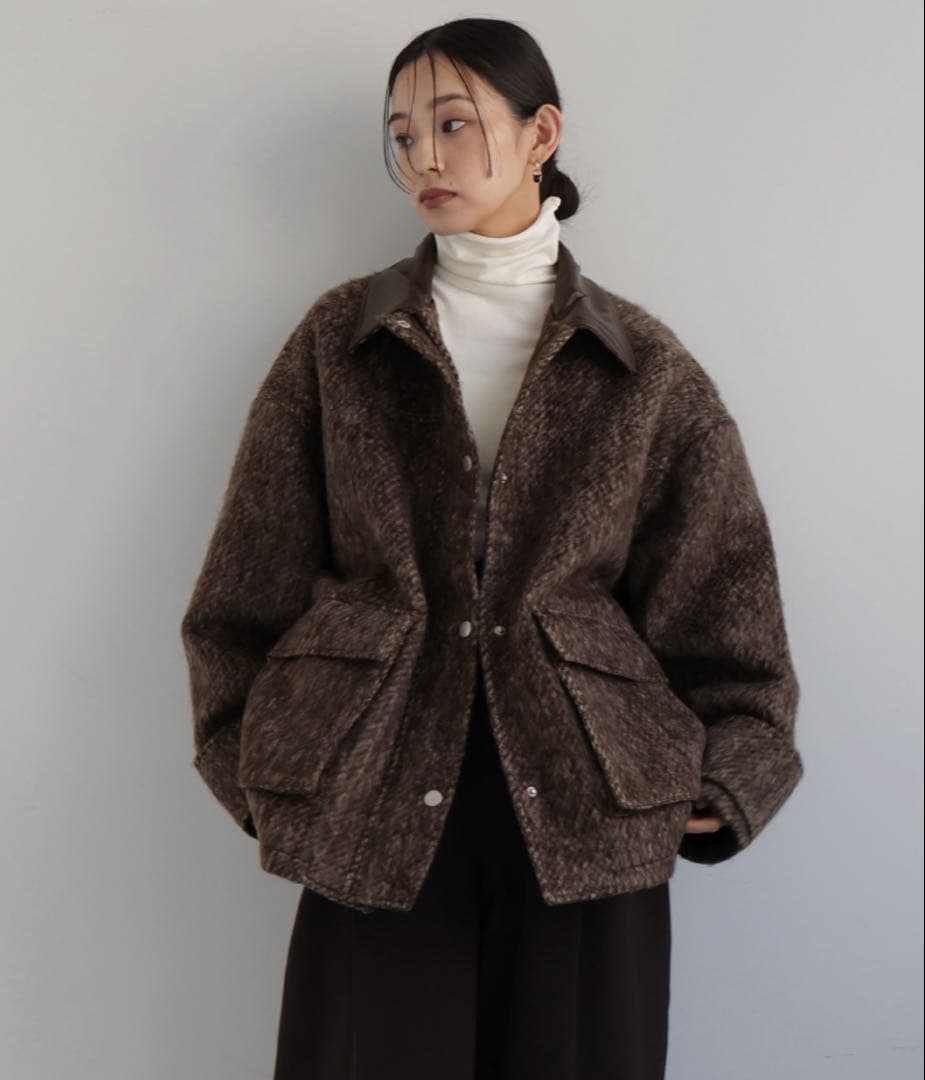 hellamレザーカラーシャギーコート