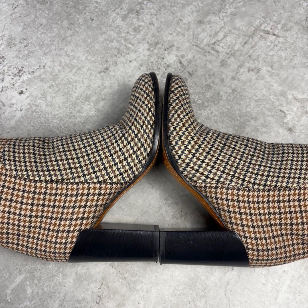 セリーヌ　CELINE ロングブーツ　36 チェック　ウール　ブラウン