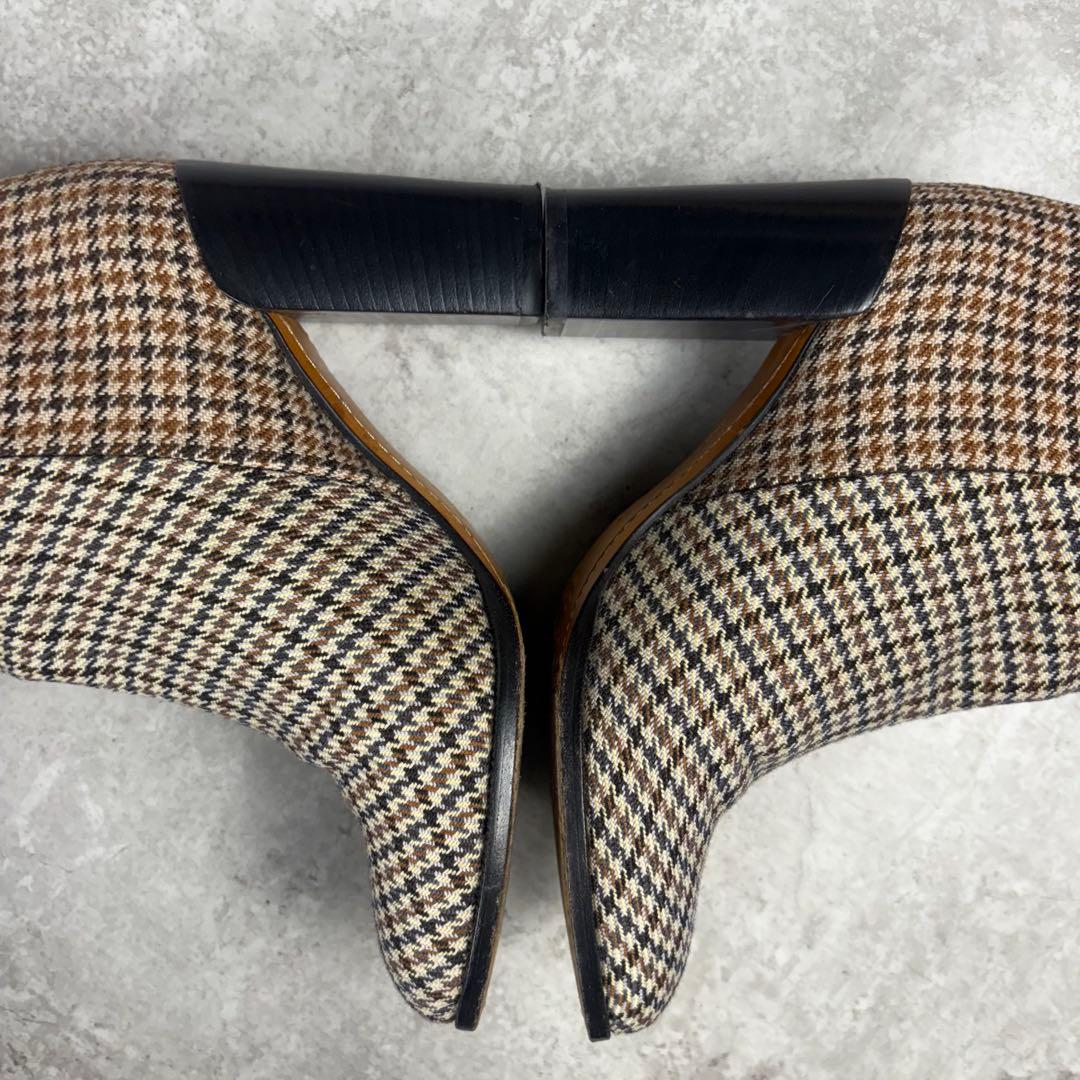 セリーヌ　CELINE ロングブーツ　36 チェック　ウール　ブラウン