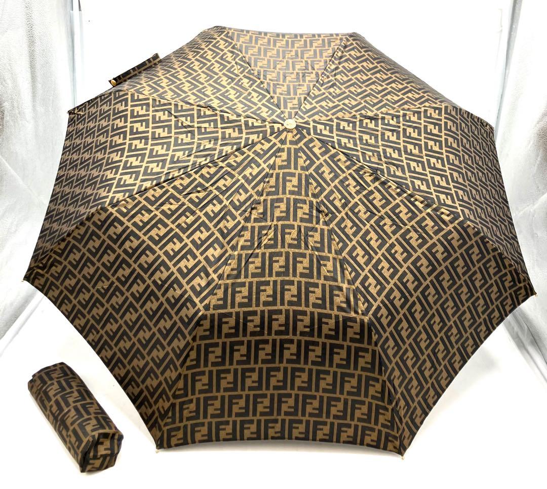 FENDI フェンディ ズッカ柄 アンブレラ キャンバス 折りたたみ傘 ケース付