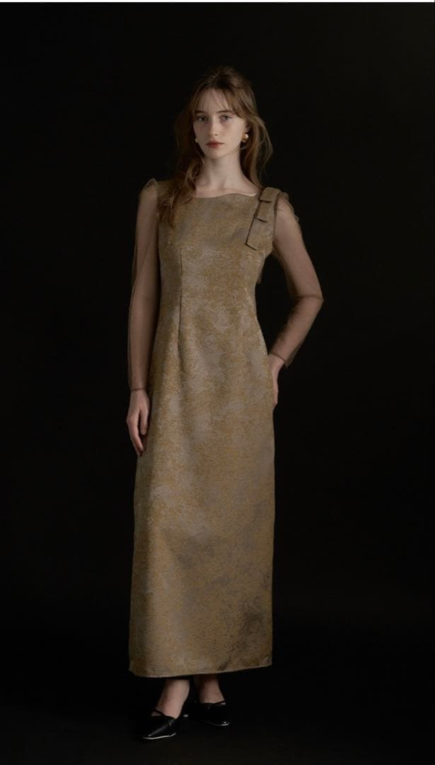 LE’RURE　Shoulder ribbon jacquard dress