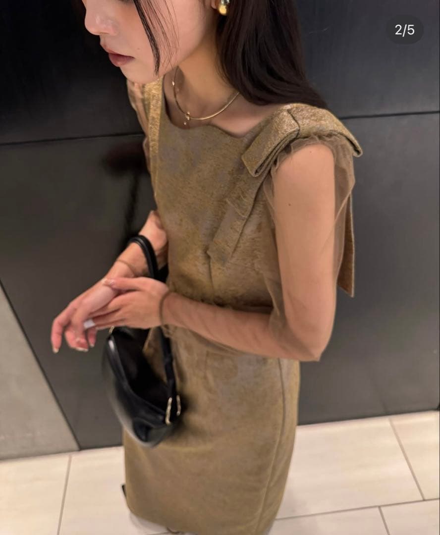 LE’RURE　Shoulder ribbon jacquard dress