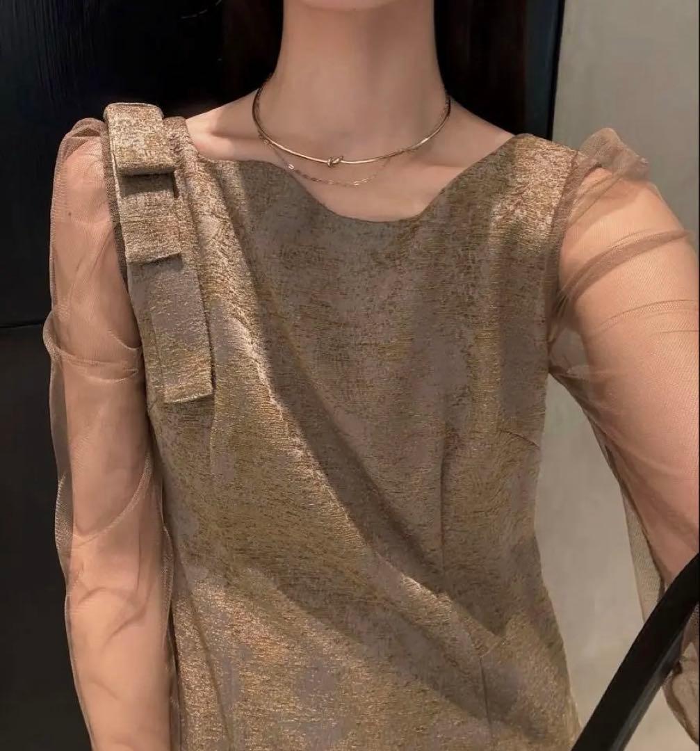 LE’RURE　Shoulder ribbon jacquard dress