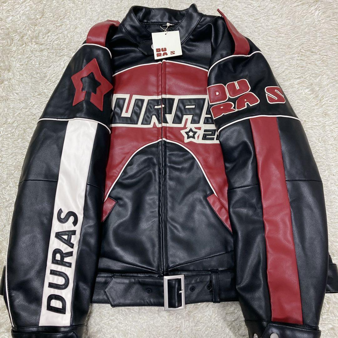 『未使用』DURAS デュラス　レザージャケット　シングルライダー　刺繍