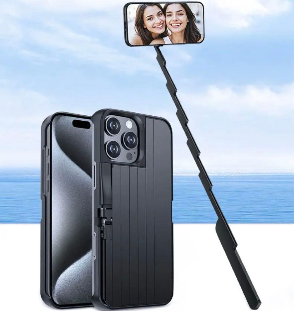 多機能自撮り棒 スマホスタンド付き ブラック