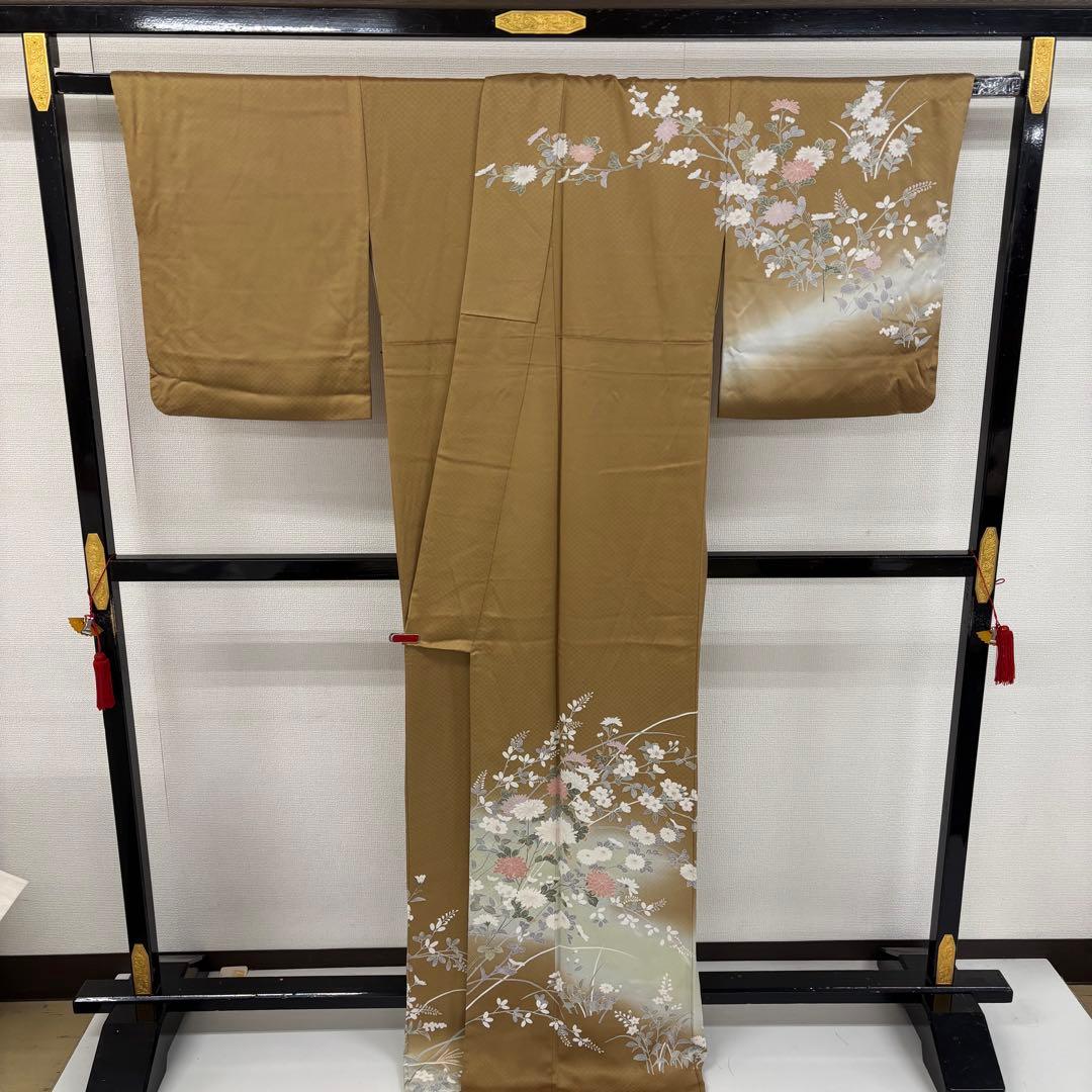 付下げ 美しい友禅 七宝地紋 紋なし 正絹AK-6226